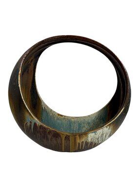VTG. Ceramic Centerpiece Bowl Sculptural Design Brown & Blue Flambe Glaze Signed